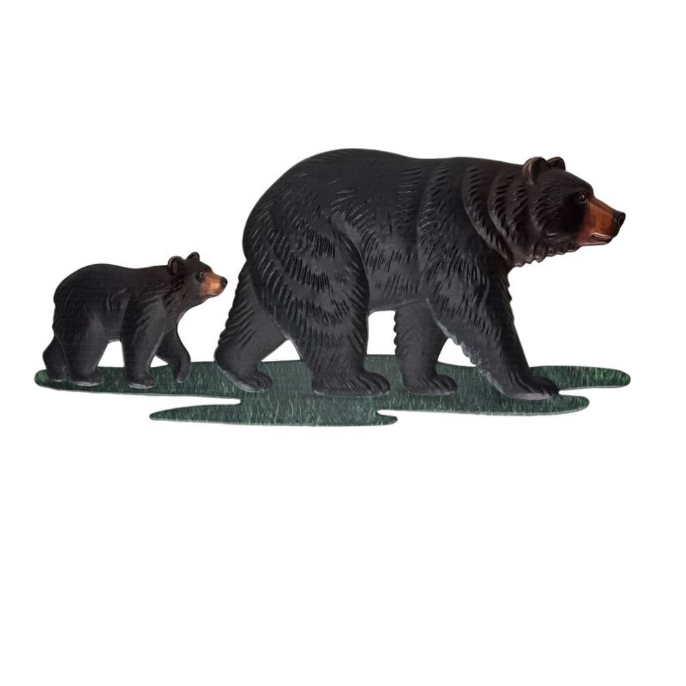 Metal Bear Wall Sculpture Rustic Black Bear Cub Wall Decor 15.25in Tall